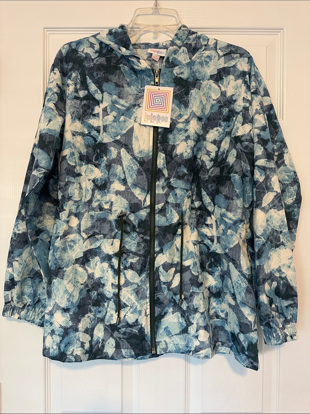 LuLaRoe Navy & Light Blue Floral Hooded Zip Jacket